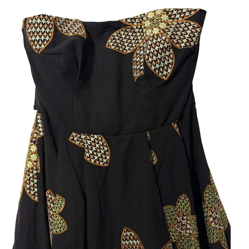 Tracy Reese Black Embroidered Floral Strapless Midi Dress with Sash Size 4 - Picture 5 of 5